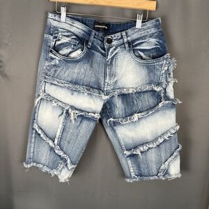 Legendary Status Distressed Patch Raw‎ Hem Denim Jean Shorts Men's Size 30